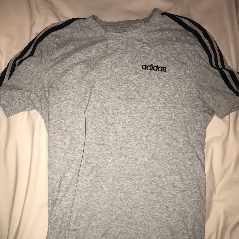 Grey adidas striped arm tee